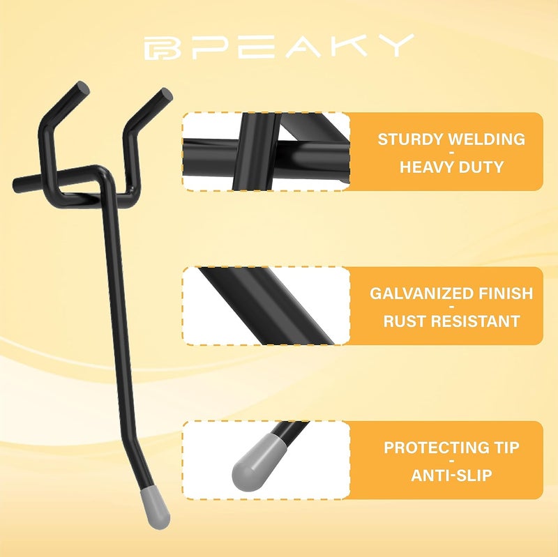 BFPeaky Black Pegboard Hooks 2 Inch, 50PC, Peg Board Hooks, fit 1/8" or 1/4" Pegboard, Peg Board Hooks for Hanging Tool - Image 4